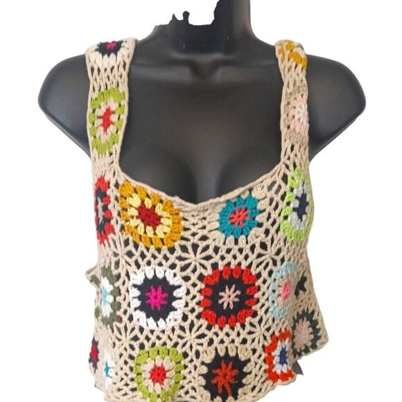 Crochet Loose Knit Top Beige OS - Picture 2 of 4